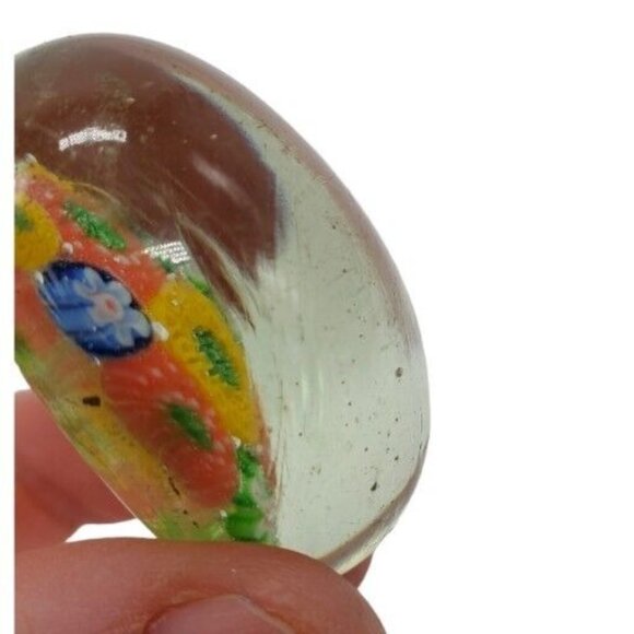 Vintage Art Glass Millefiore Paperwight Retro Flower Orange Yellow Green Blue 2" - Picture 13 of 14
